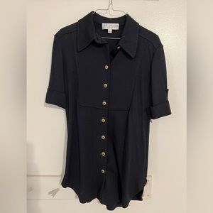 Button down short sleeve black blouse